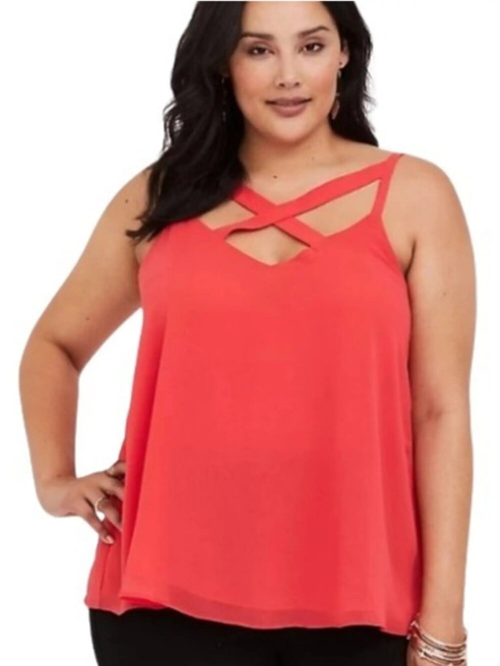 Torrid Women's Sophie Strappy Layered Swing Cami Tank Top Size 3X Blood Orange